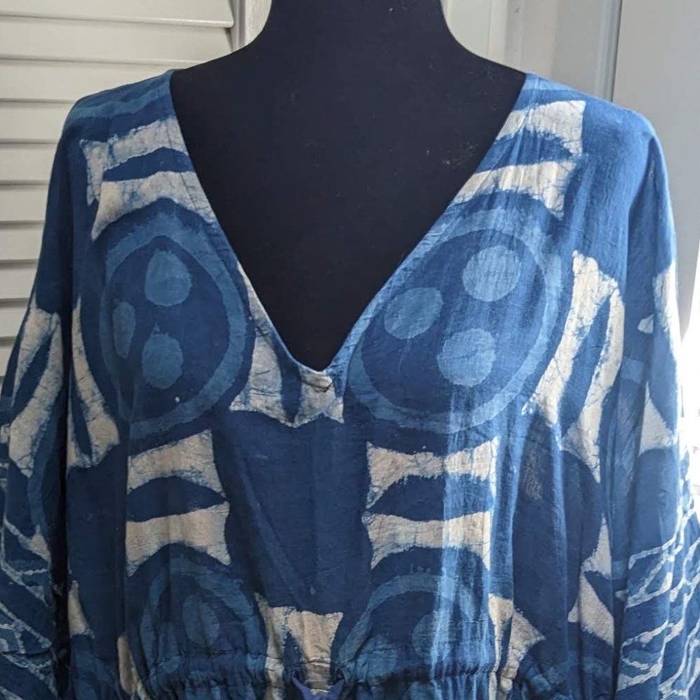 Blue Ikat Cotton Swim Cover-up / Tunic top - One Size